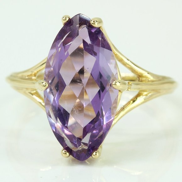 10k Yellow Gold Marquise Amethyst Solitaire Ring - Picture 1 of 4